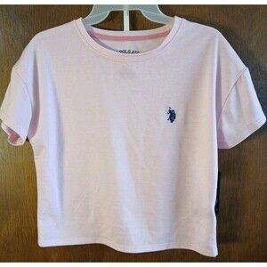 US Polo Assn Cropped T-shirt Pink Blue Logo Womens XS Stretchy Summer Vibes